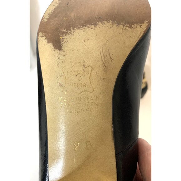 Black Slip On Leather Flats Loafer Shoes Horse Accents Spain Womens Sz 9 - Picture 8 of 10